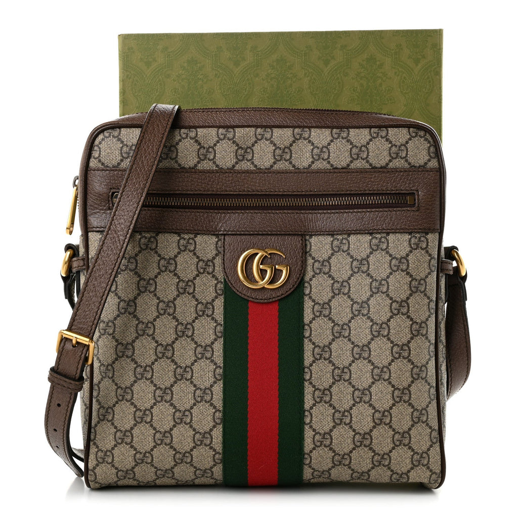 GG Supreme Monogram Web Medium Ophidia Messenger Bag Brown