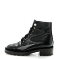 Shiny Calfskin Velvet Pearl Combat Short Boots 38.5 Black