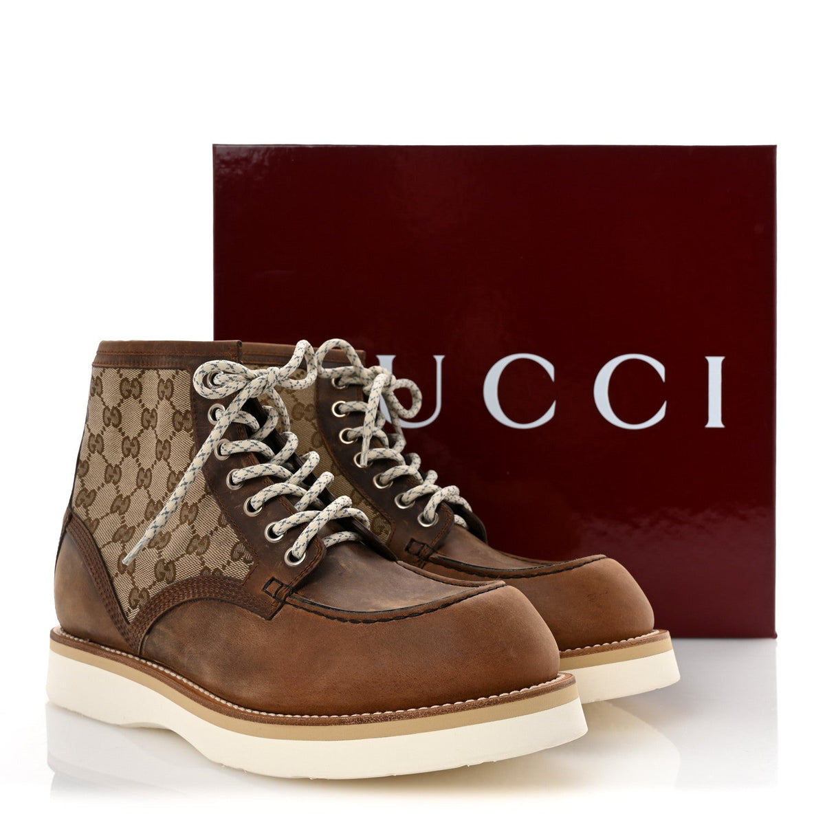 Garrett Calfskin Monogram Mens Ala Boots 10.5 Beige Ebony Cuir