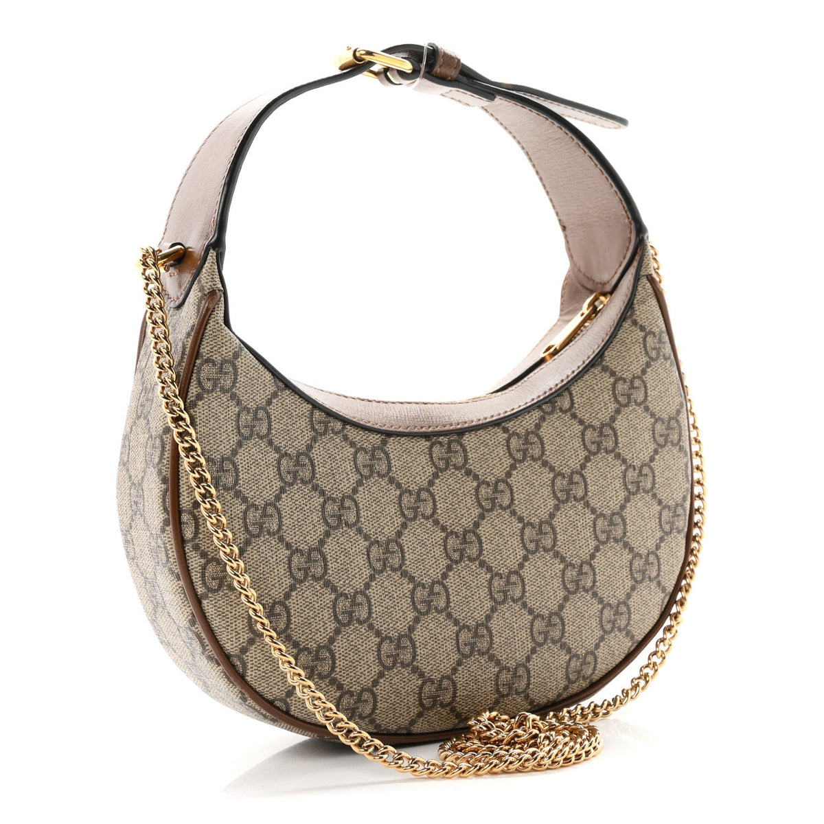 GG Supreme Monogram Azalea Calfskin Mini Retro Interlocking G Half Moon Bag Beige Ebony Brown Sugar