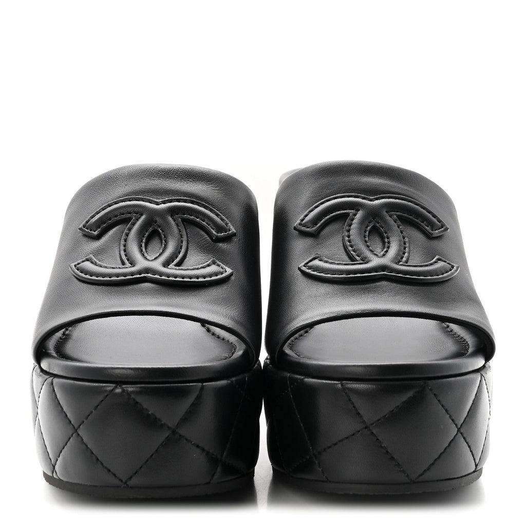 Lambskin Quilted CC Platform Mules 40 Black