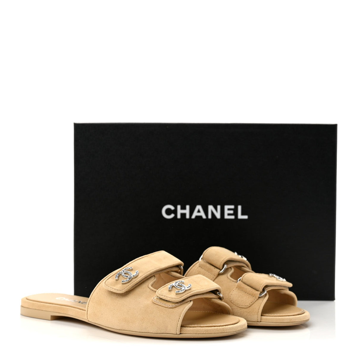 Suede Kidskin Velcro Mules 38 Beige