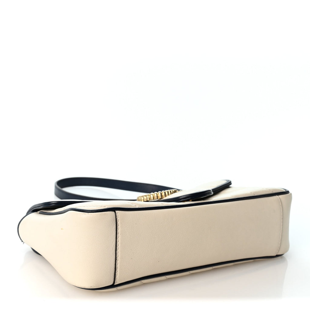 Vintage Effect Calfskin Matelasse Diagonal Small Torchon GG Marmont Shoulder Bag Mystic White Blue Agata