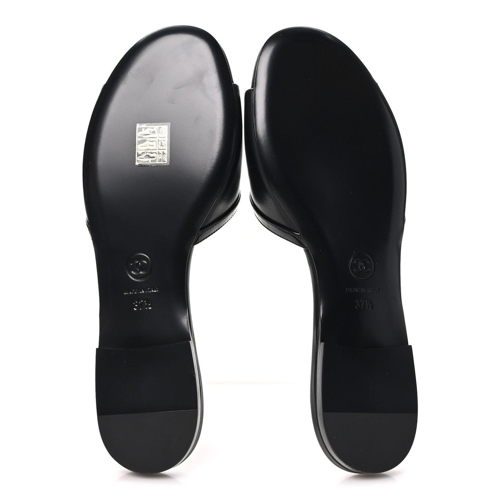 Lambskin CC Cutout Sandal Mules 37.5 Beige Black