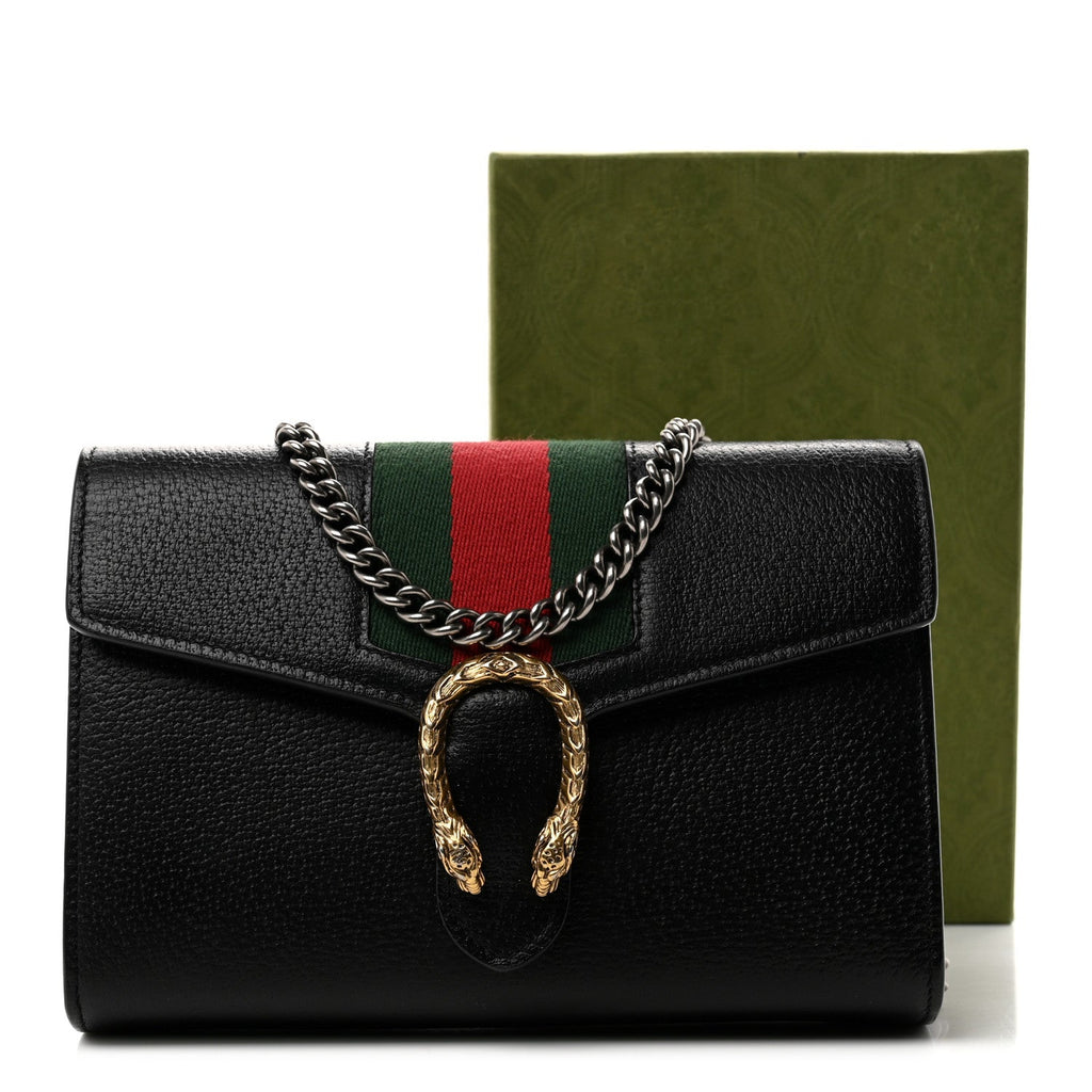 Calfskin Web Mini Dionysus Chain Wallet Black