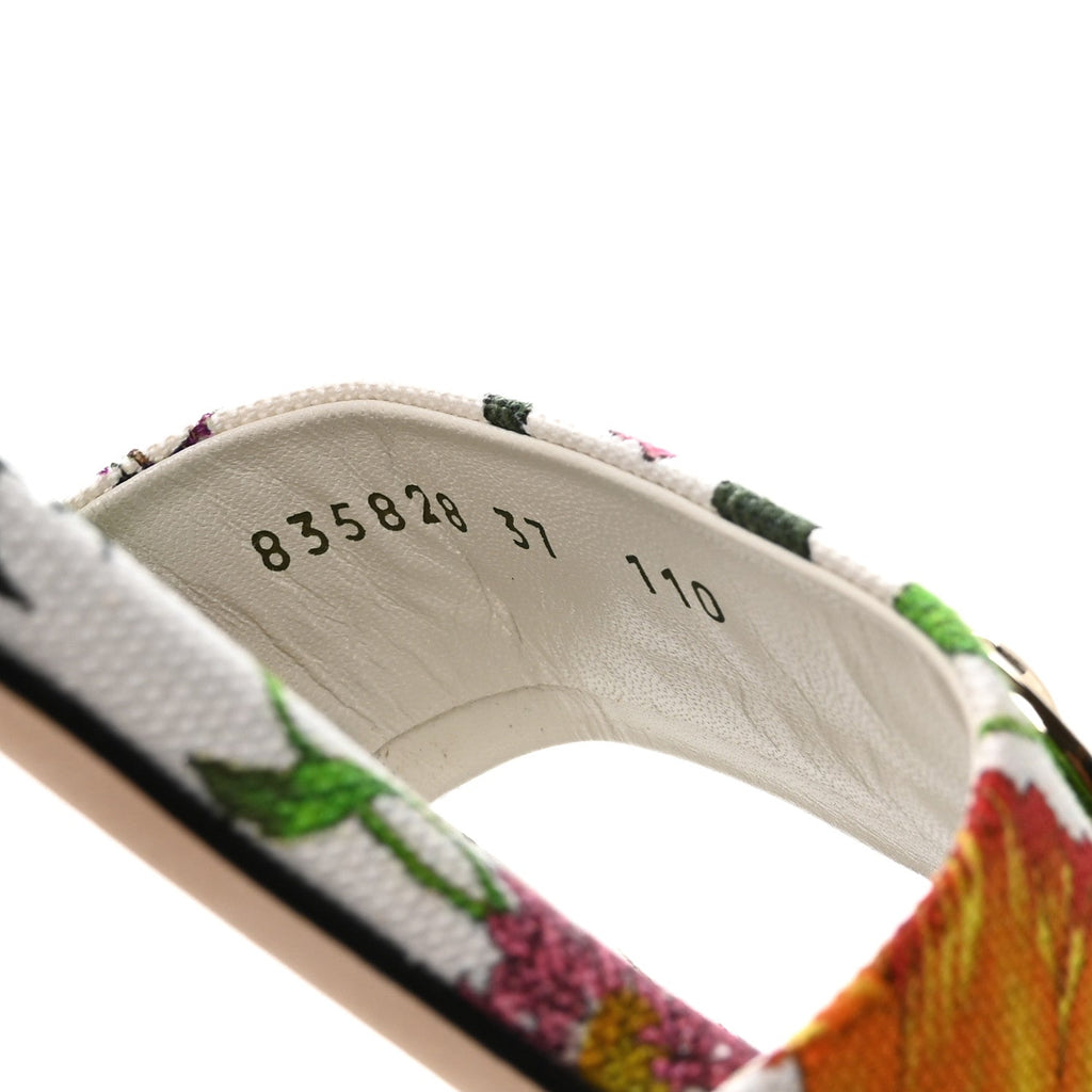Canvas Flora Print Horsebit Slide Sandals 37 White