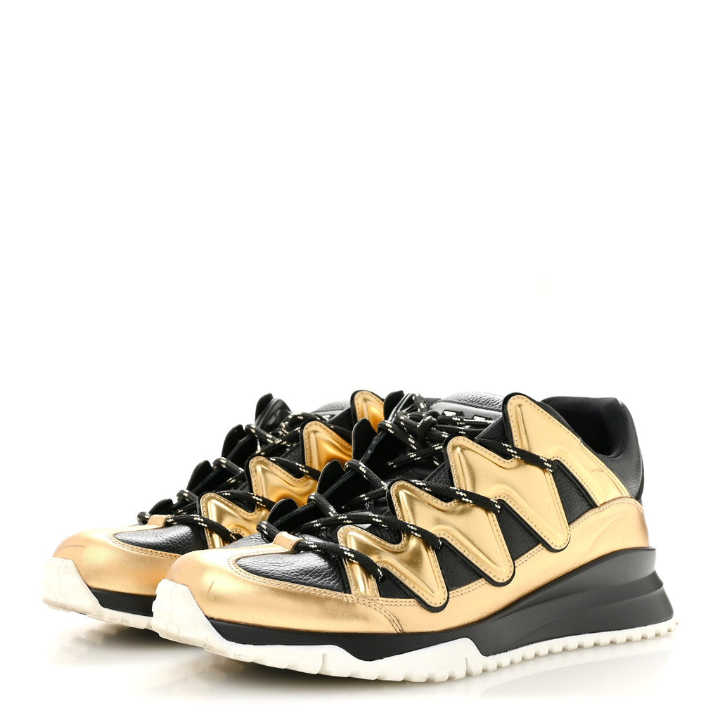 Calfskin Mens Zig Zag Sneakers 8 Black Gold
