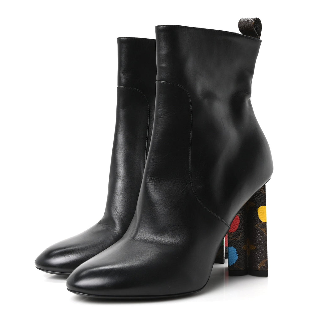LV X YK Calfskin Monogram Silhouette Ankle Boots 38 Black