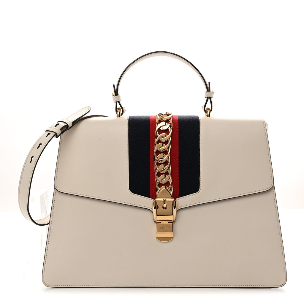 Calfskin Web Medium Sylvie Top Handle Bag White