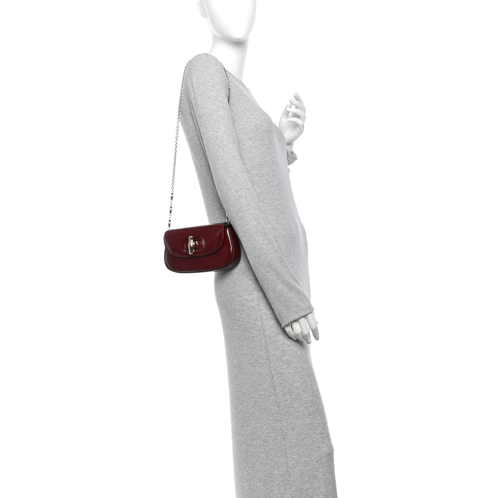 Shiny Calfskin Small Bamboo Night Bag Rosso Ancora