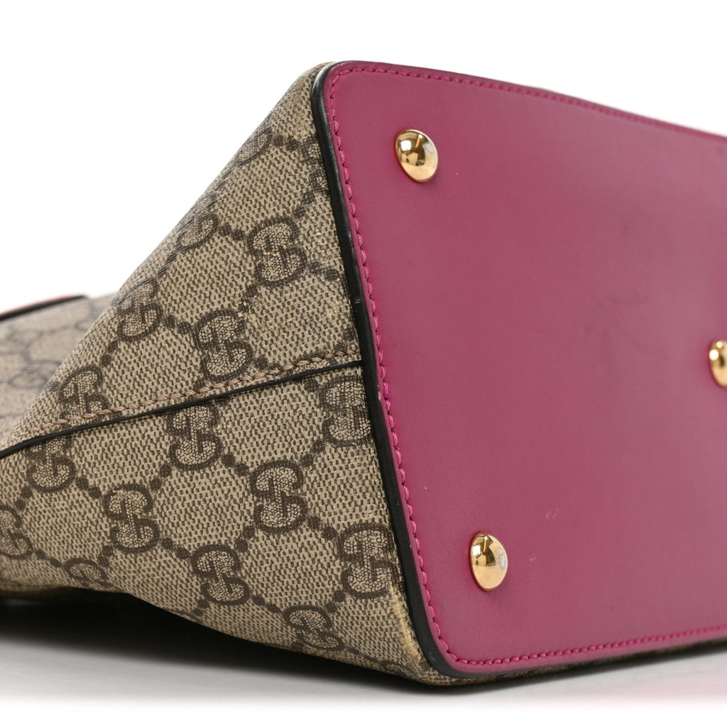 GG Supreme Monogram Linea A Foldover Tote Beige Hibiscus Red New Rosette