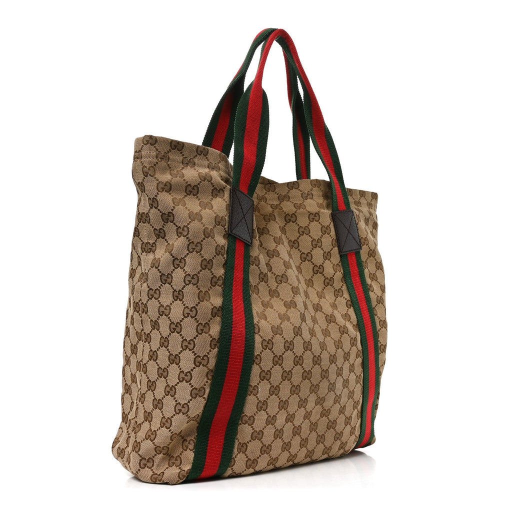 GG Monogram Medium Web Handle Vertical Tote Dark Brown
