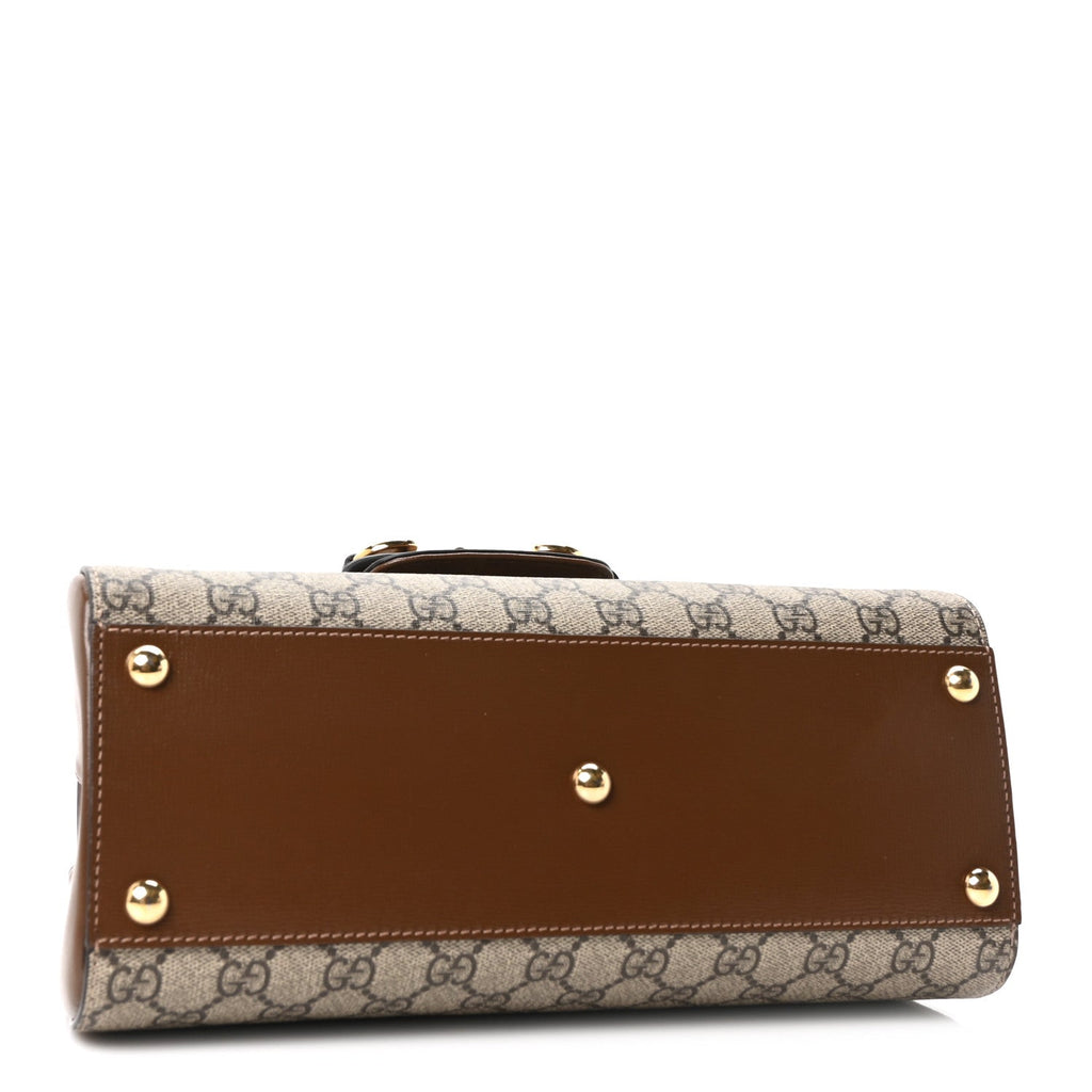 GG Supreme Monogram Calfskin Medium Horsebit 1955 Top Handle Bag Beige Ebony Brown Sugar