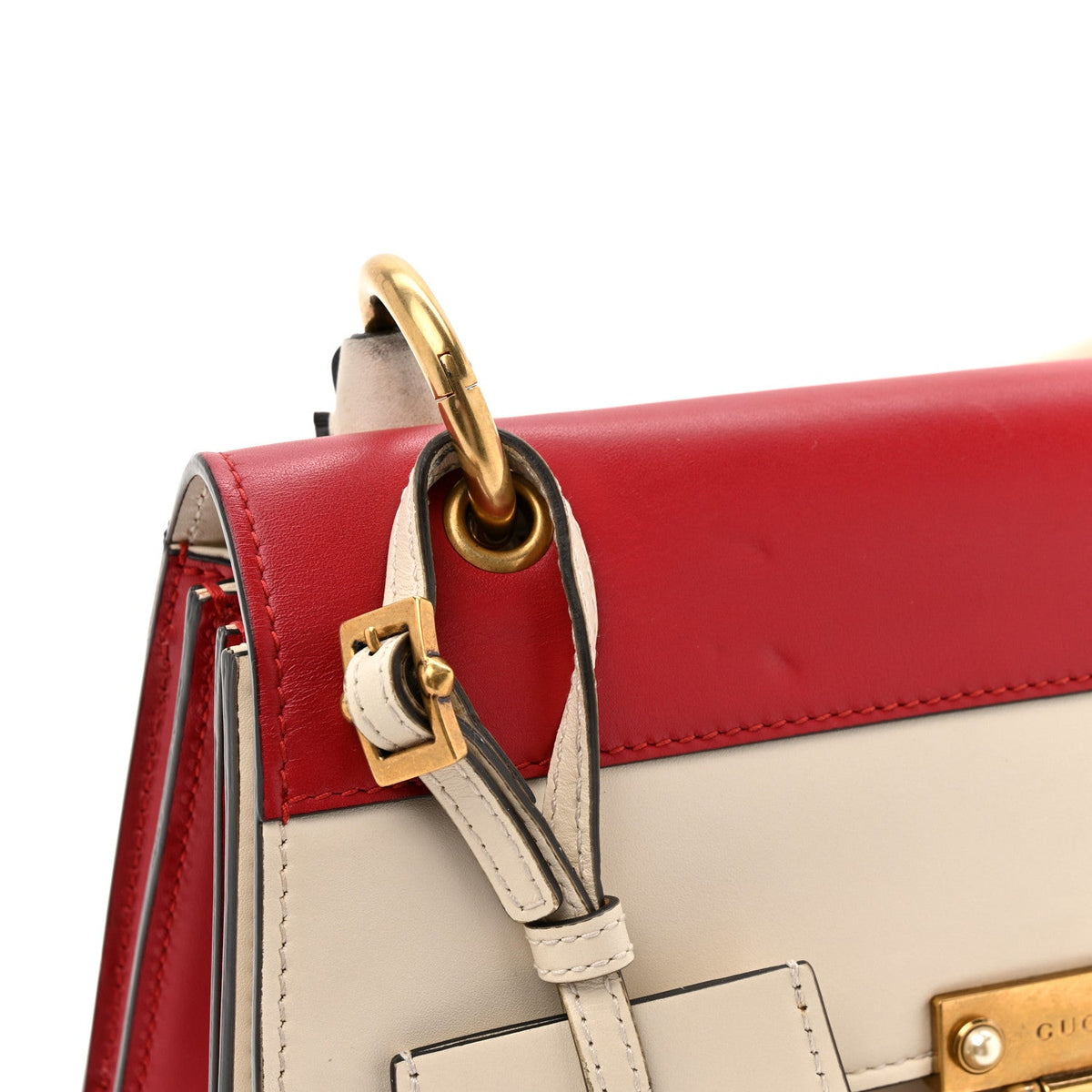 Calfskin Sylvie Web Small Queen Margaret Top Handle Bag Hibiscus Red Mystic White