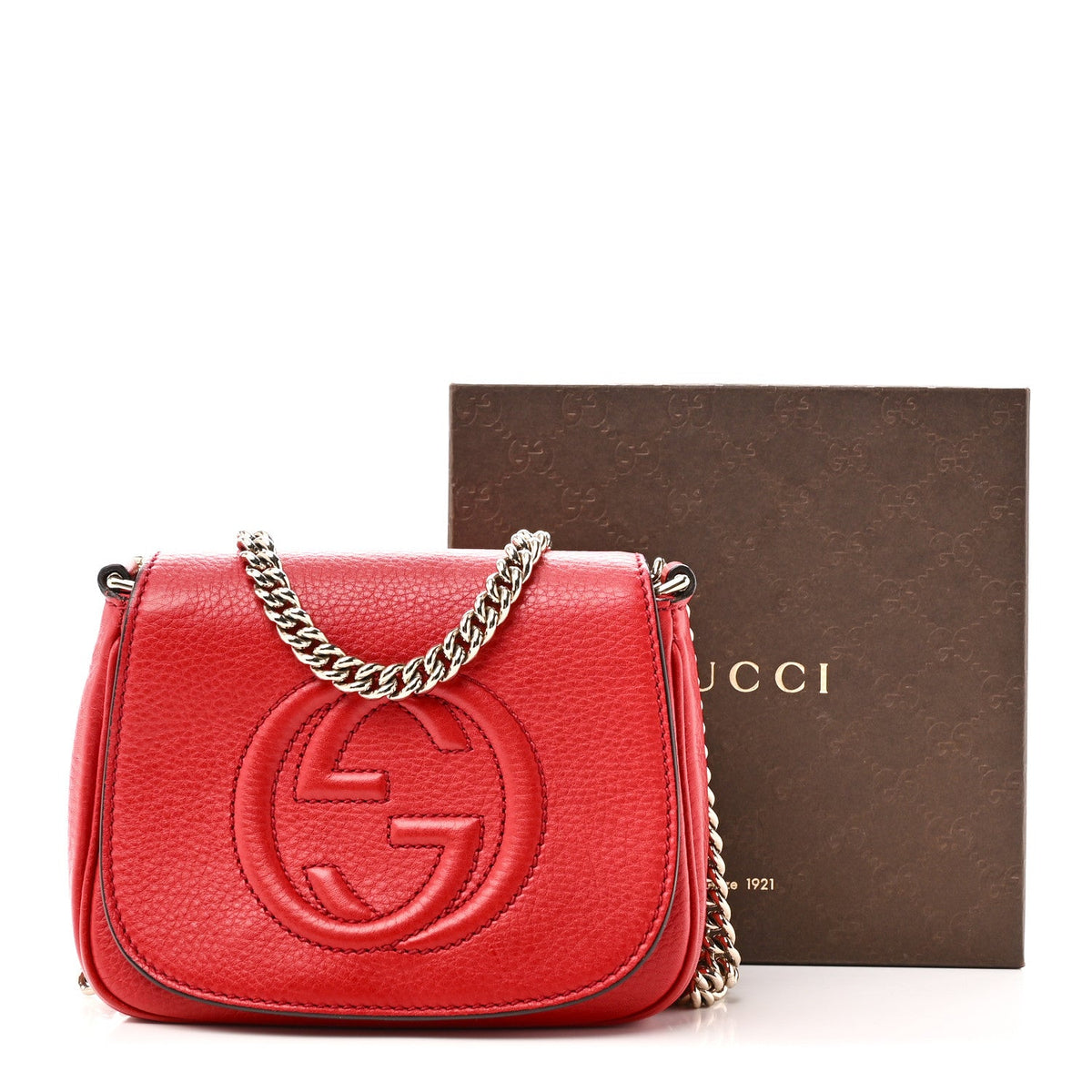 Pebbled Calfskin Small Soho Flap Crossbody Red