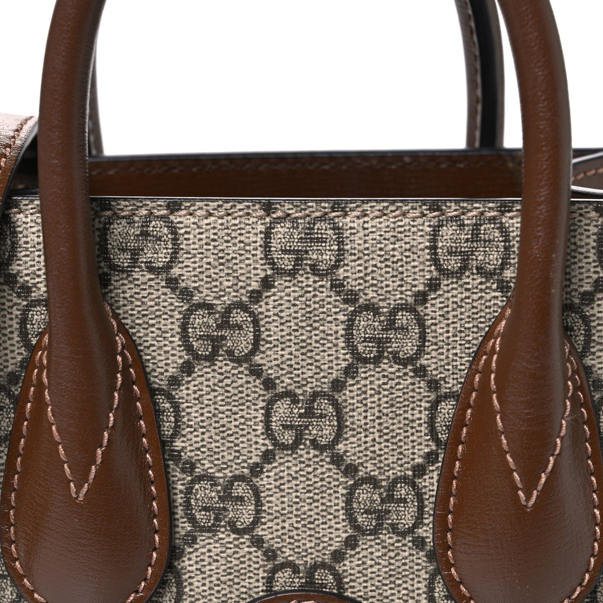 GG Supreme Monogram Azalea Calfskin Mini Retro Interlocking G Tote Bag Beige Ebony Brown Sugar