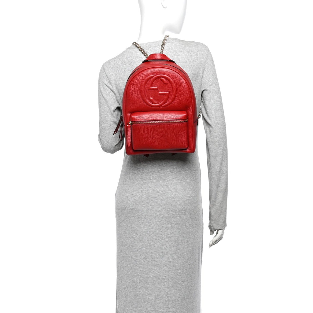 Pebbled Calfskin Soho Chain Backpack Hibiscus Red