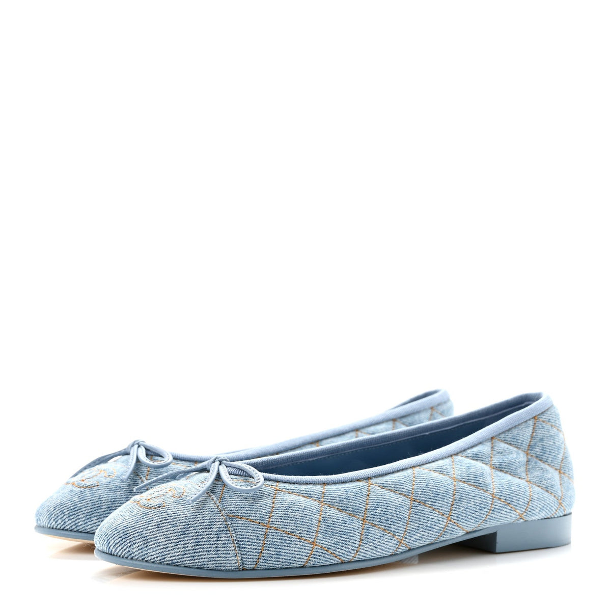 Denim Quilted Cap Toe CC Ballerina Flats 36.5 Light Blue