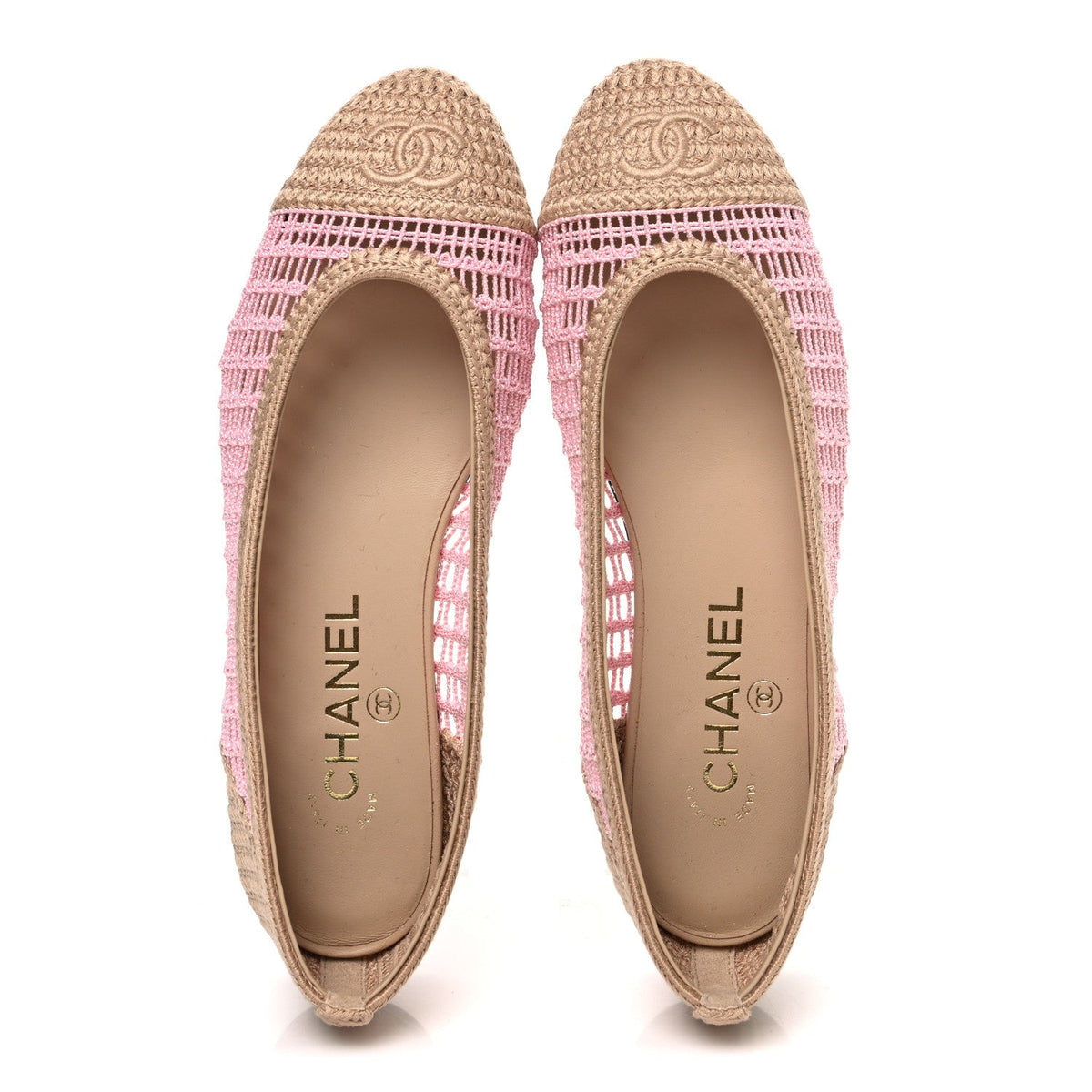 Raffia Cap Toe Ballerina Flats 37 Pink Beige