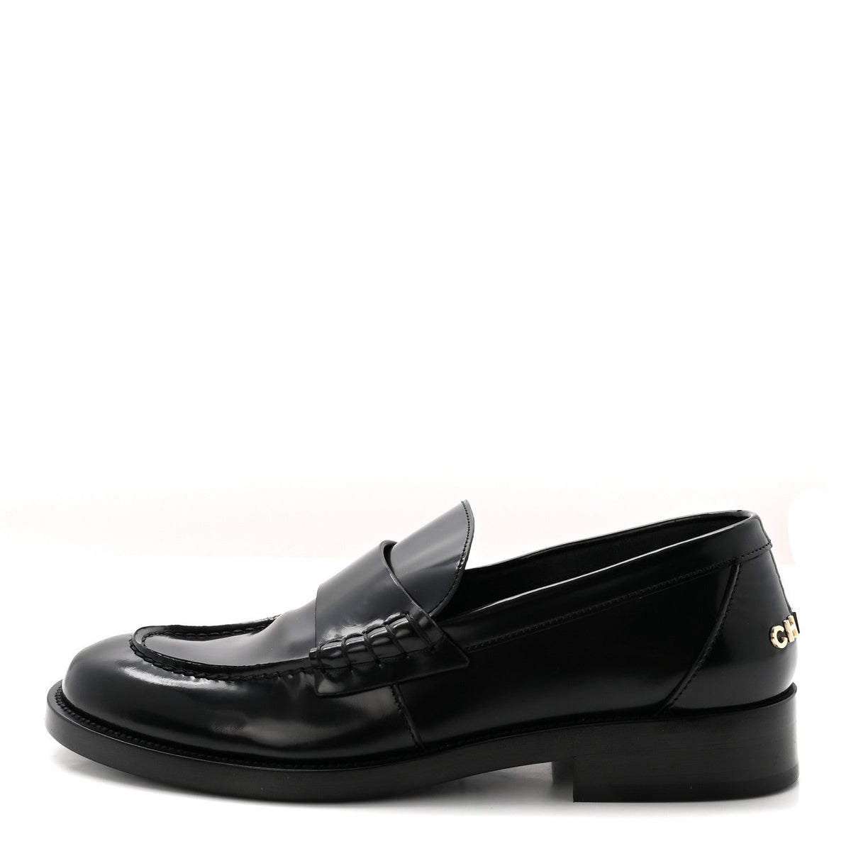 Shiny Calfskin Logo Loafers 39 Black