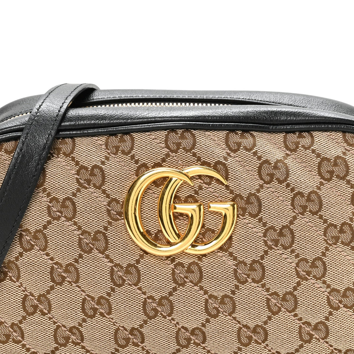 Monogram Matelasse Diagonal Small GG Marmont Chain Shoulder Bag Beige Black