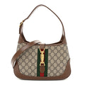 GG Supreme Monogram Azalea Calfskin Web Small Jackie 1961 Hobo Beige Ebony Brown Sugar