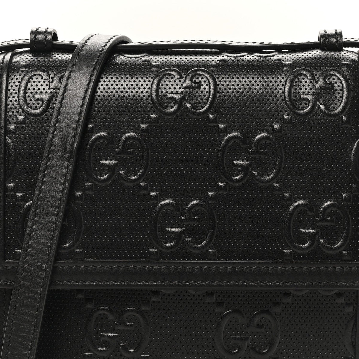 Calfskin GG Tennis Embossed Messenger Bag Black