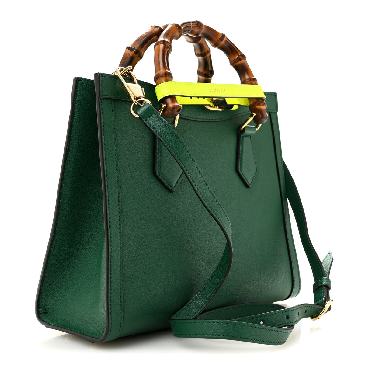 Wonka Grain Calfskin Small Diana Tote Bag Green Yellow Fluo