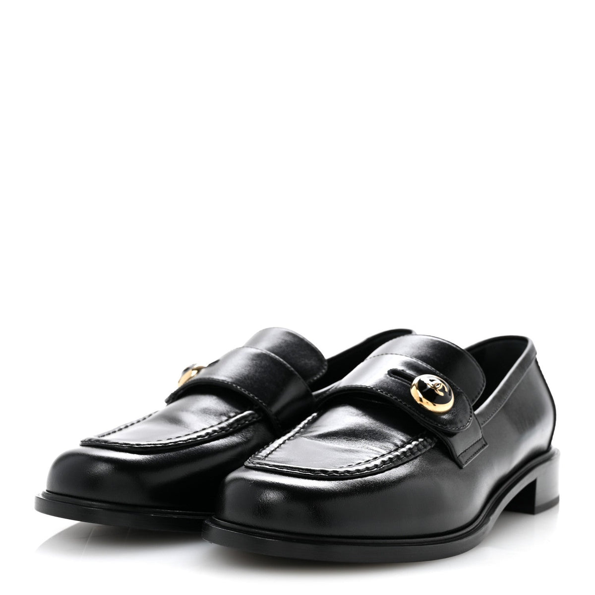 Shiny Calfskin CC Mocassin Loafers 39 Black