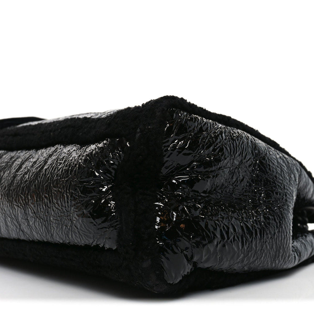 Patent Shearling Medium Soho Chain Shoulder Bag Black