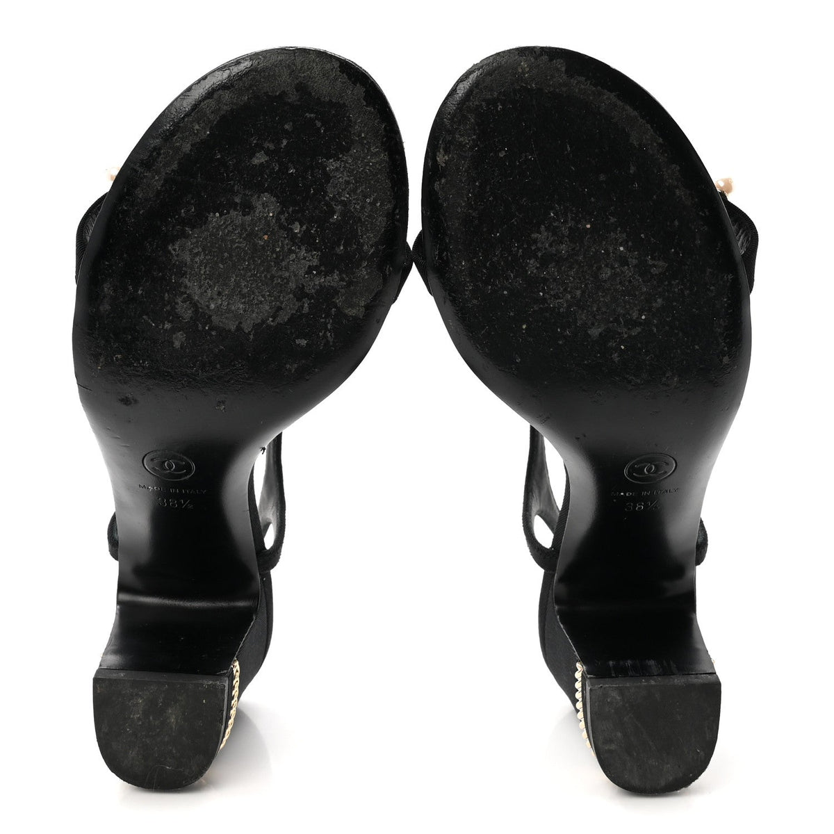Grosgrain Pearl Chain CC Sandals 37.5 Black