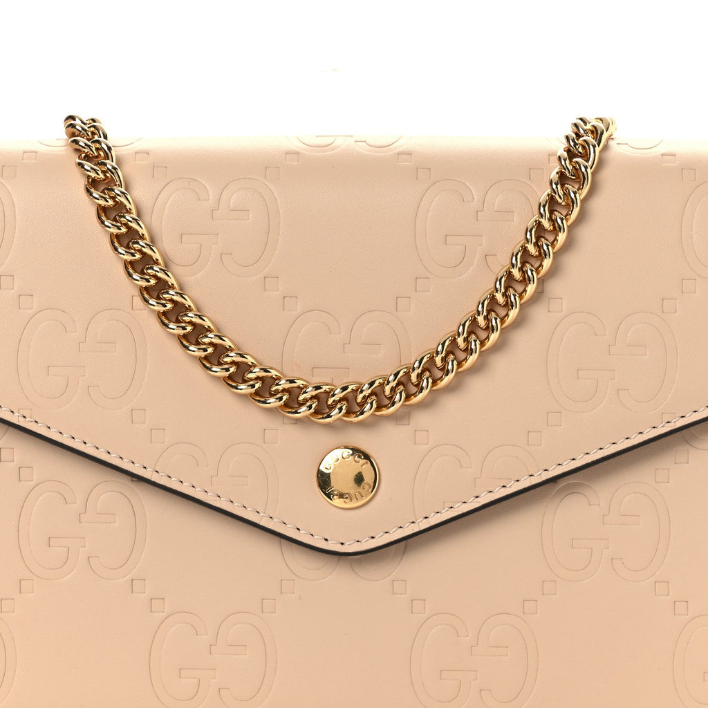 Calfskin GG Debossed Chain Wallet Black Souffle Rose