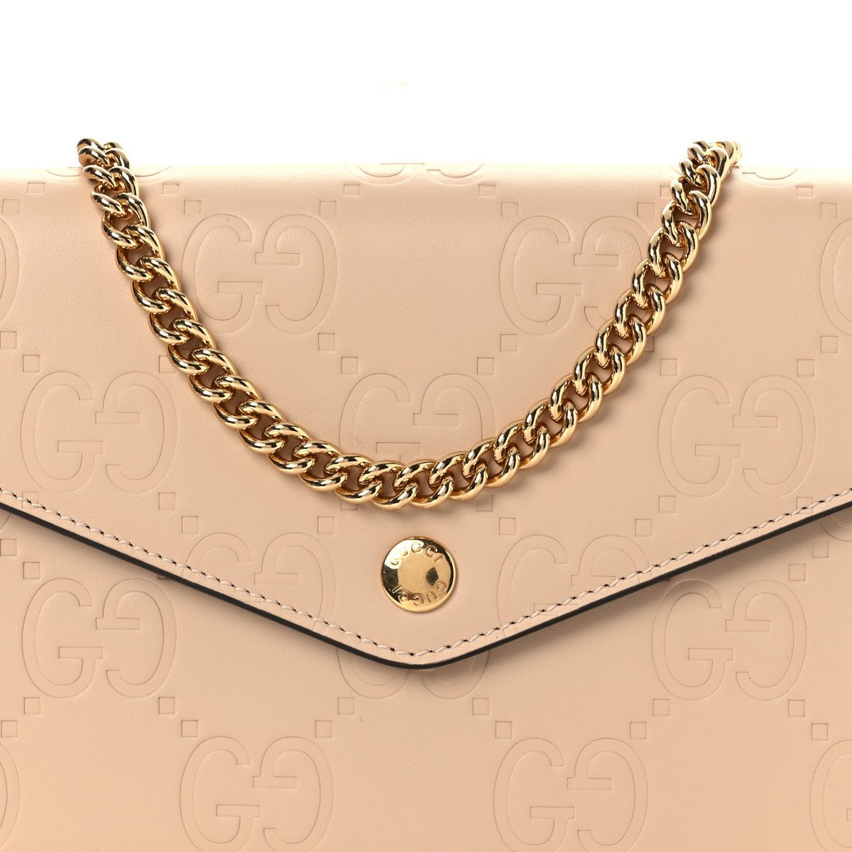 Calfskin GG Debossed Chain Wallet Black Souffle Rose
