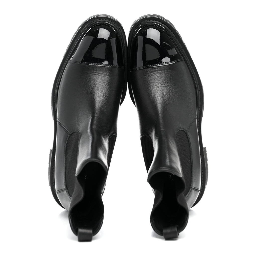Calfskin Patent Cap Toe Ankle Boots 38.5 Black