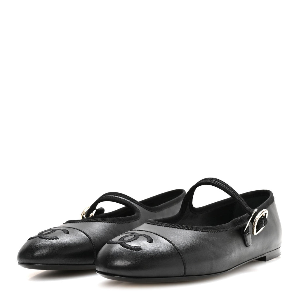 Lambskin Mary Jane Flats 40 Black