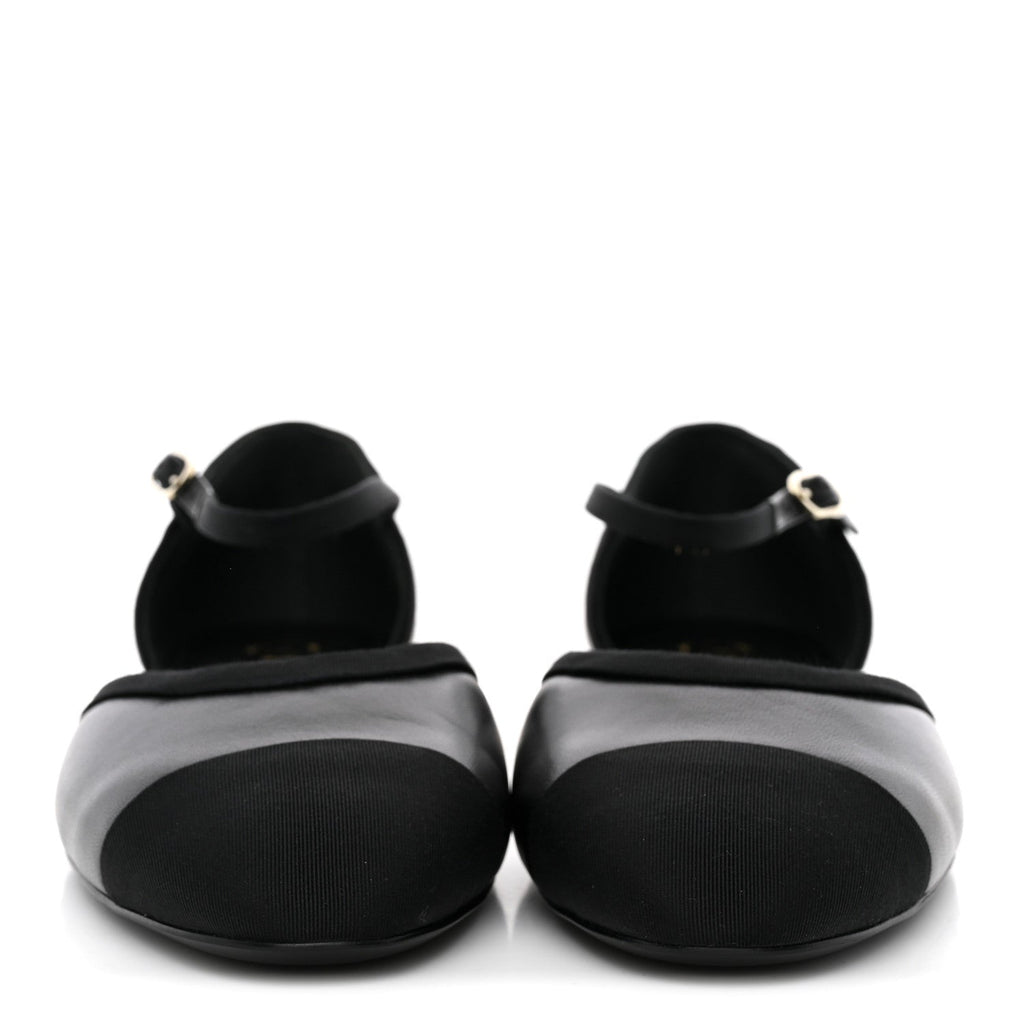 Lambskin Grosgrain Cap Toe Mary Jane Flats 38.5 Black