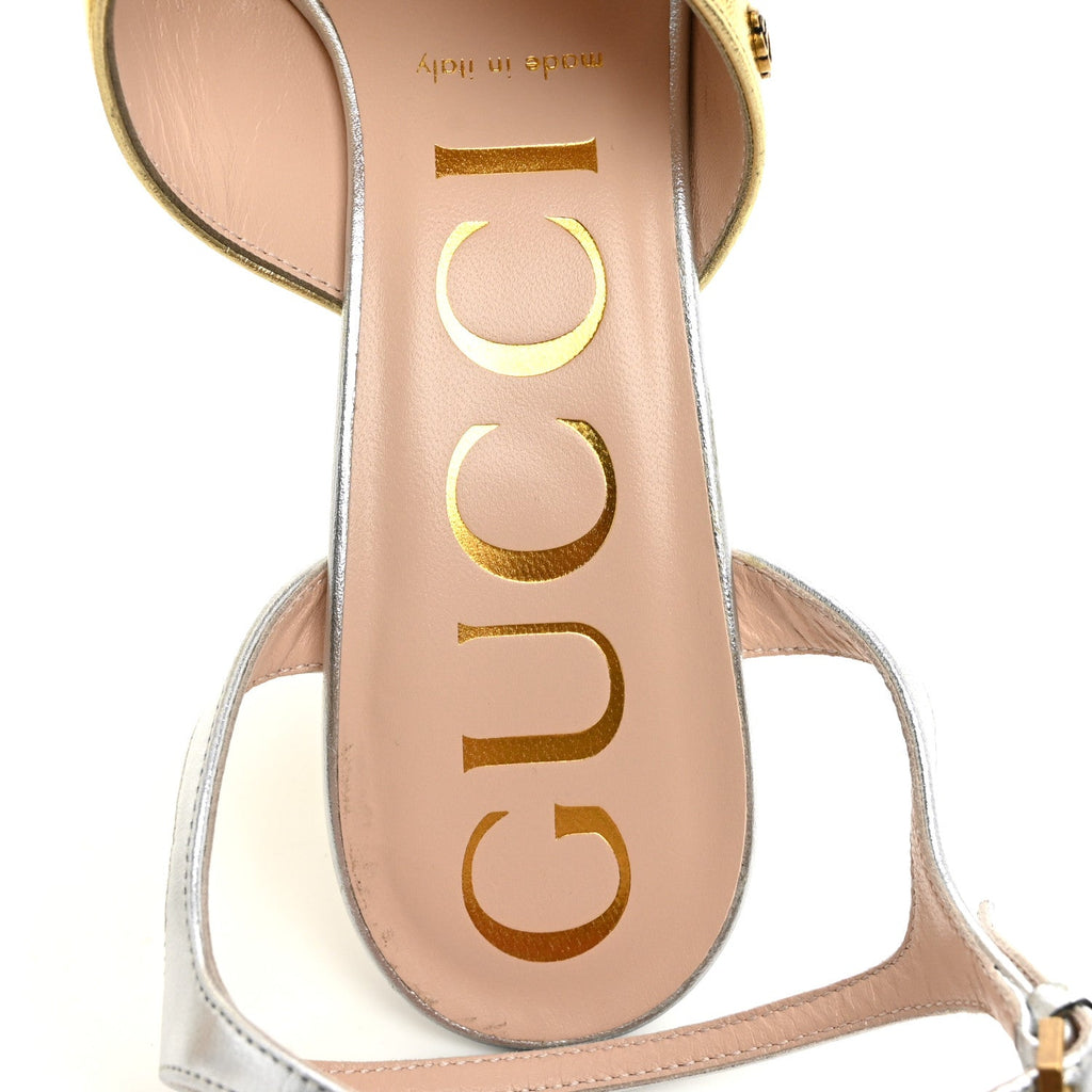 Metallic Nappa Double G 40/135mm Platform Sandals 37.5 Gold Silver