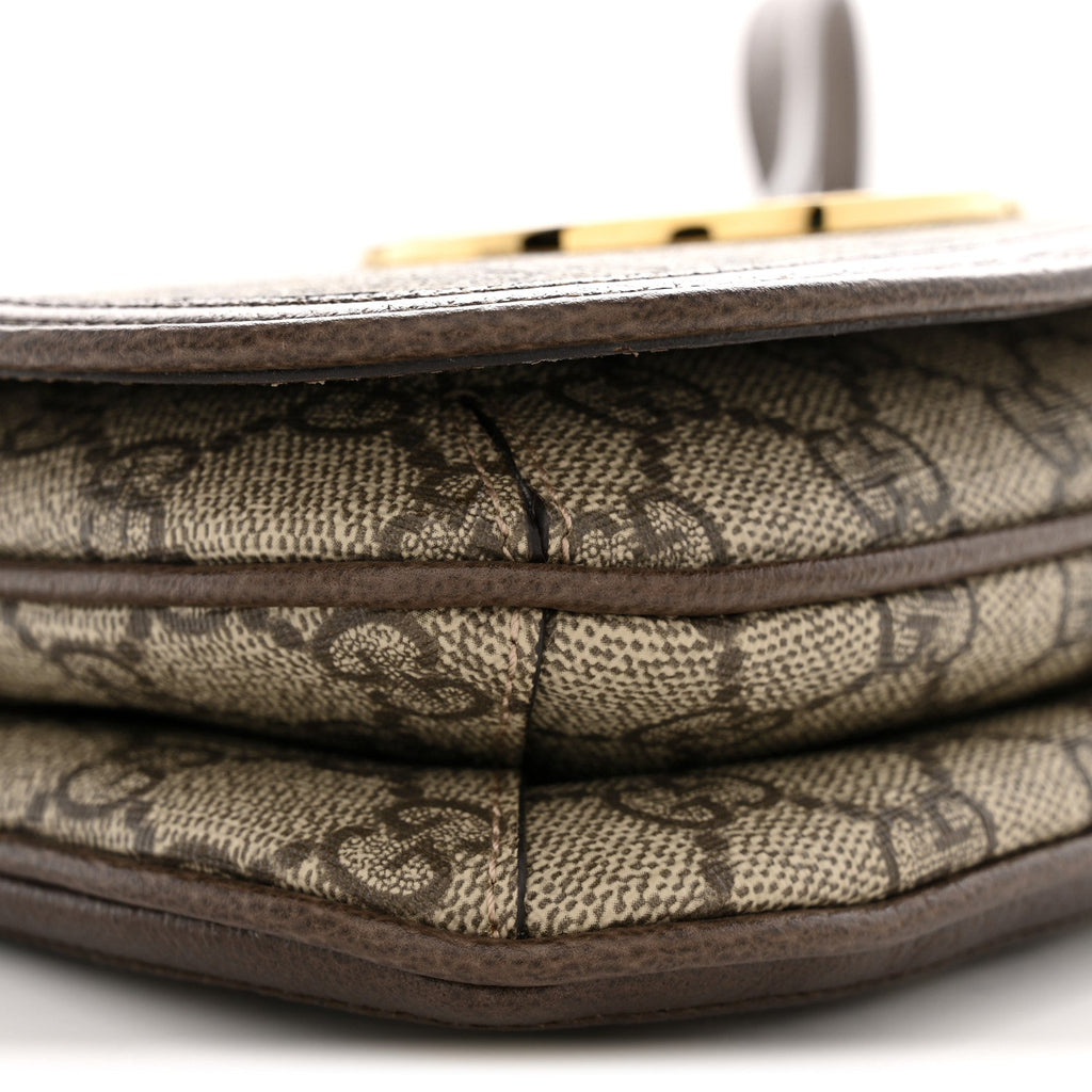GG Supreme Monogram Textured Dollar Calfskin Mini Blondie Chain Shoulder Flap Bag Beige Ebony New Acero