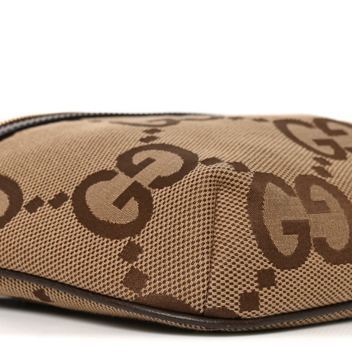 Monogram Jumbo GG Textured Dollar Calfskin Web Belt Bag Camel Ebony New Acero
