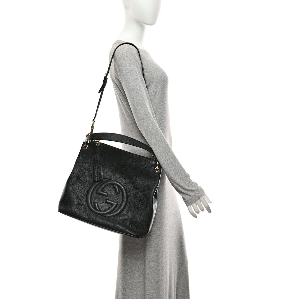 Pebbled Calfskin Large Soho Hobo Black