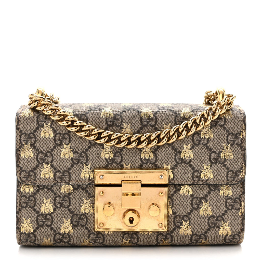 GG Supreme Monogram Bees Small Padlock Shoulder Bag Black