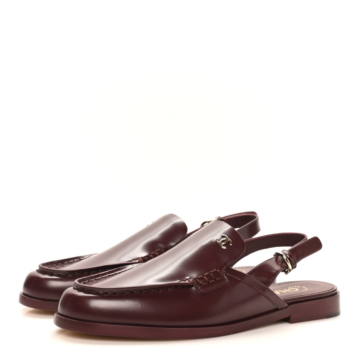 Shiny Calfskin Slingback Loafers 38 Burgundy