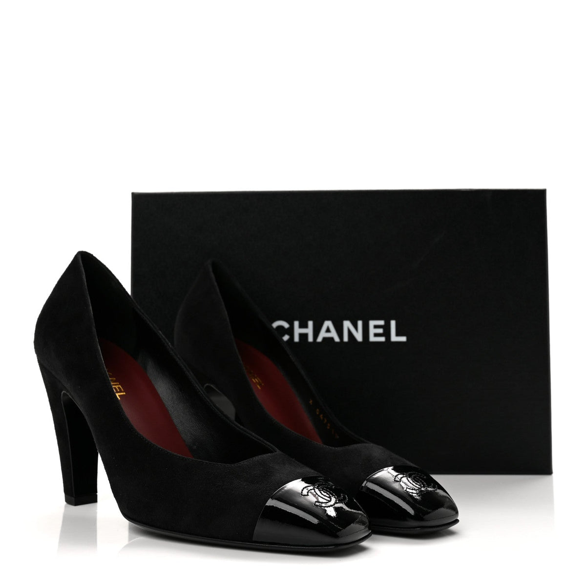 Suede Patent Calfskin Cap Toe CC Pumps 39 Black