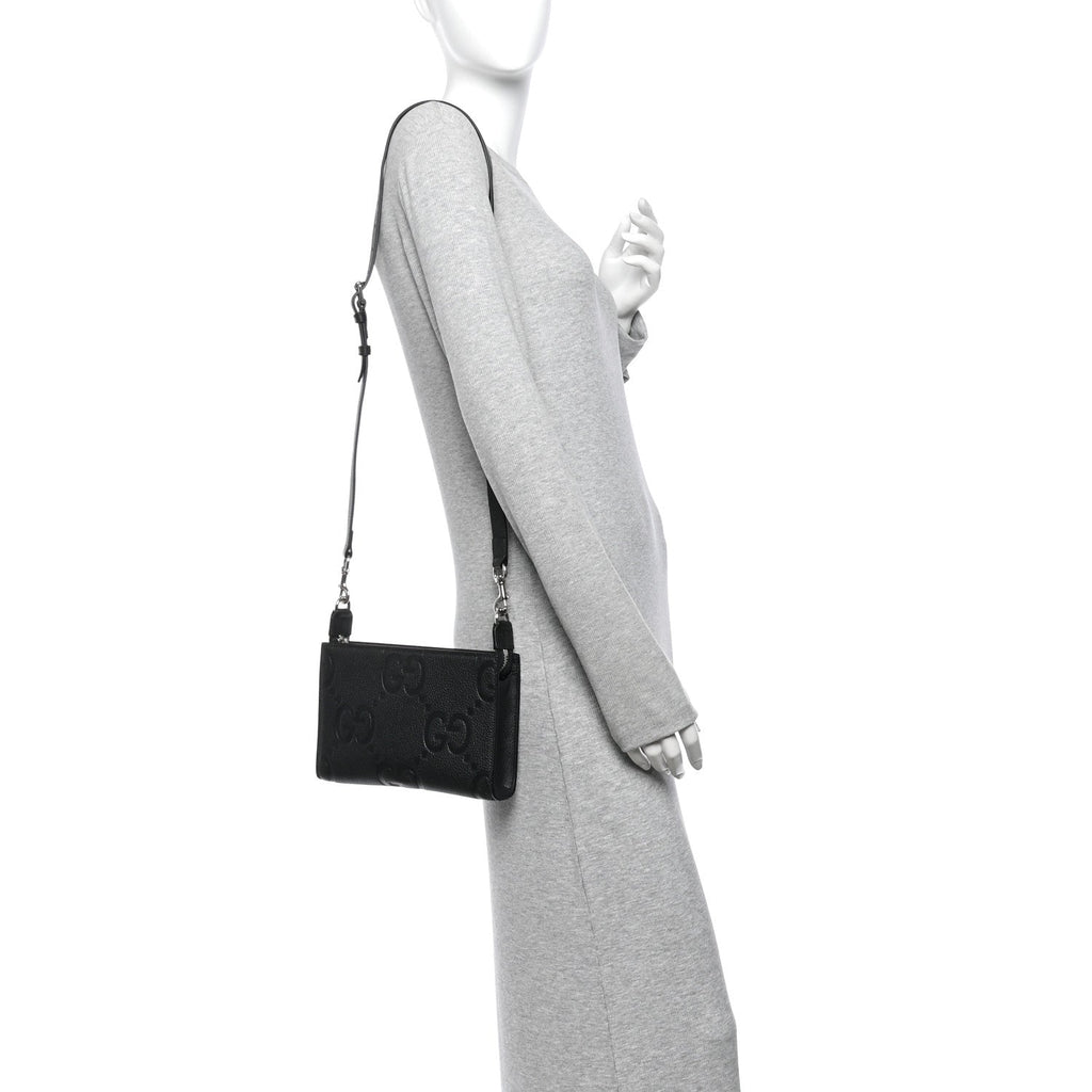 Monogram Jumbo GG Textured Dollar Calfskin Crossbody Bag Black