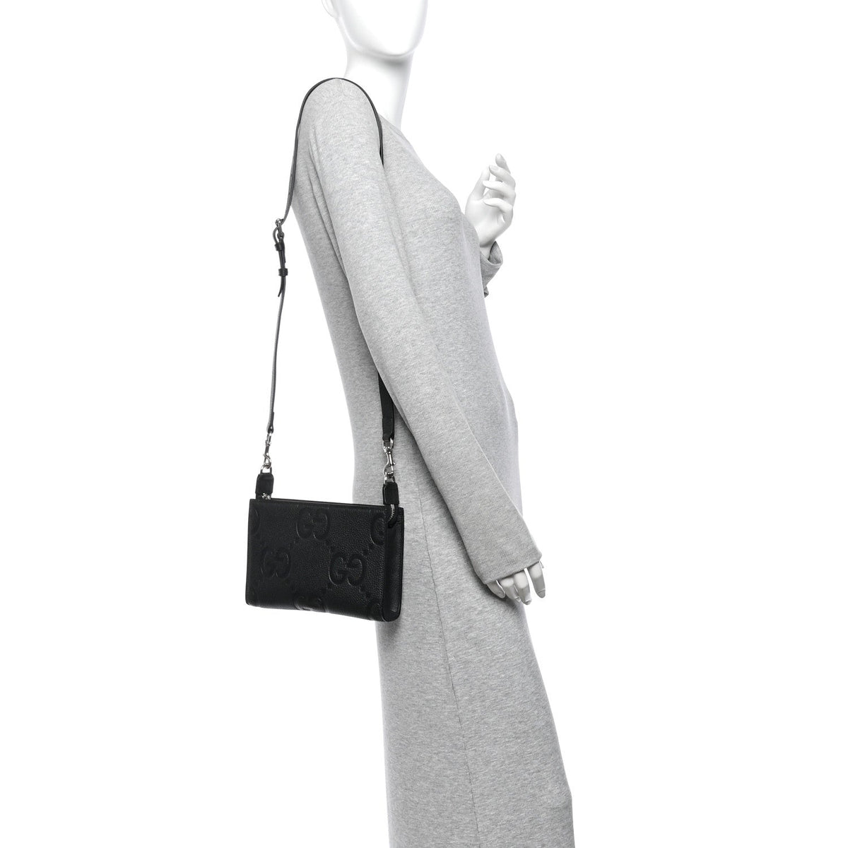 Monogram Jumbo GG Textured Dollar Calfskin Crossbody Bag Black
