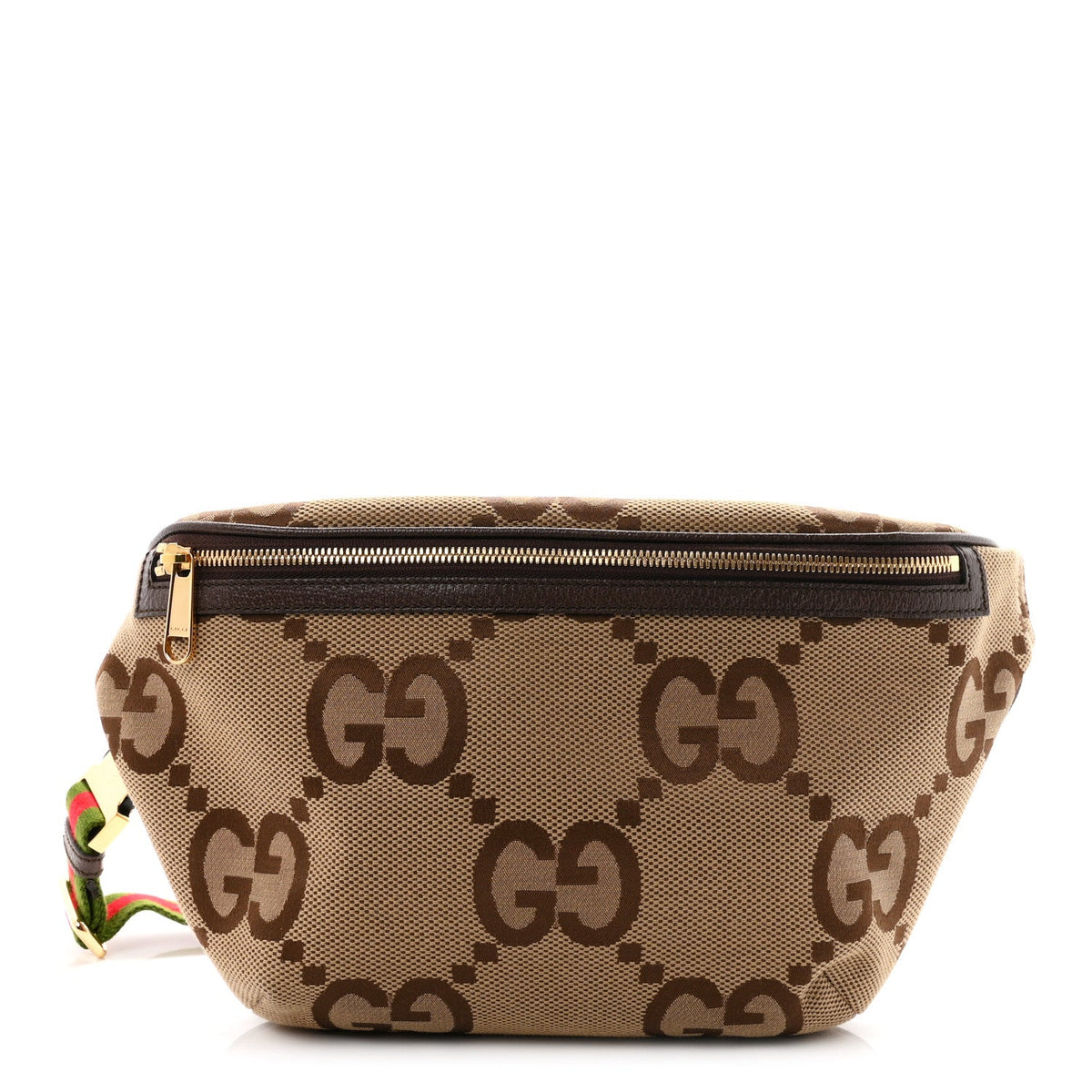 Monogram Jumbo GG Textured Dollar Calfskin Web Belt Bag Camel Ebony New Acero