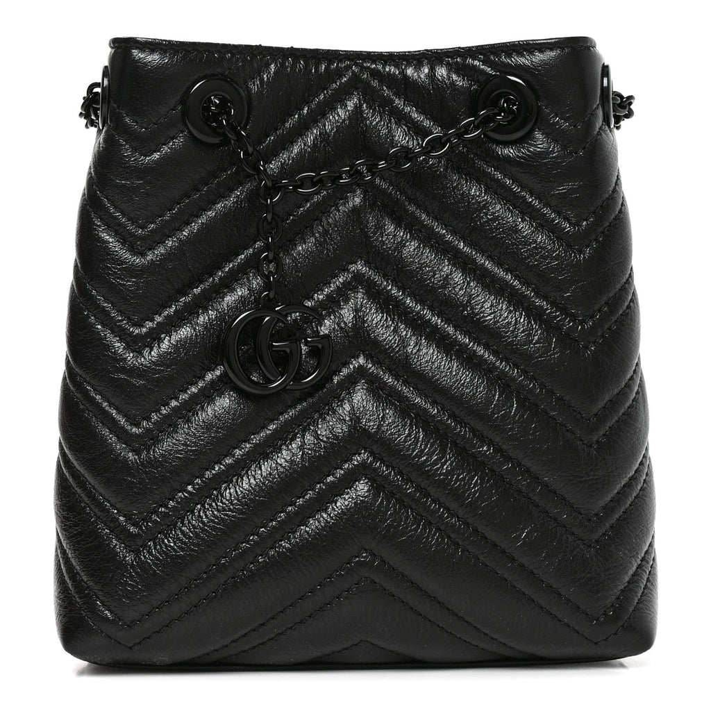 Calfskin Matelasse Monochrome Nano GG Marmont Bucket Bag Black