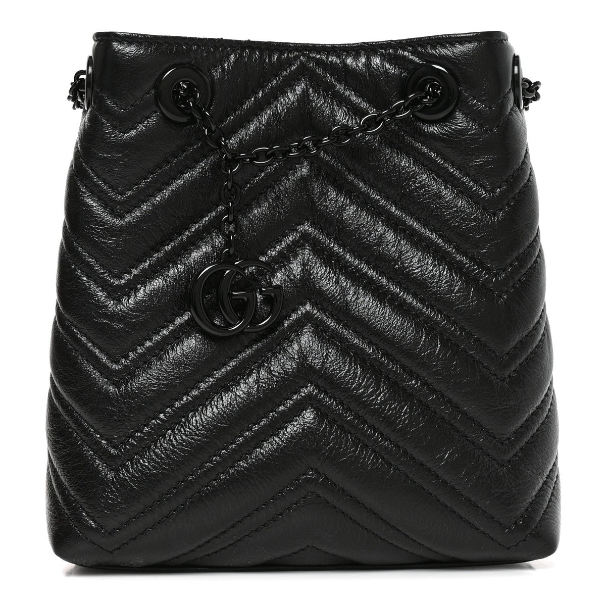Calfskin Matelasse Monochrome Nano GG Marmont Bucket Bag Black