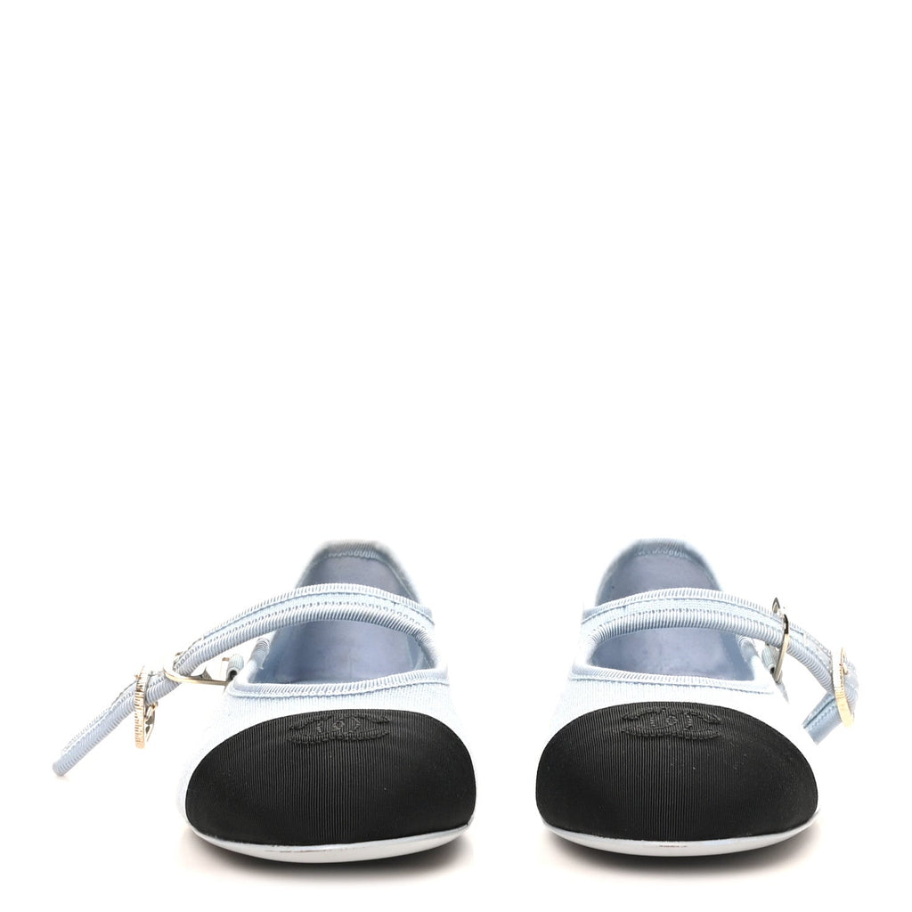 Fabric Grosgrain Mary Jane Flats 37 Light Blue Black