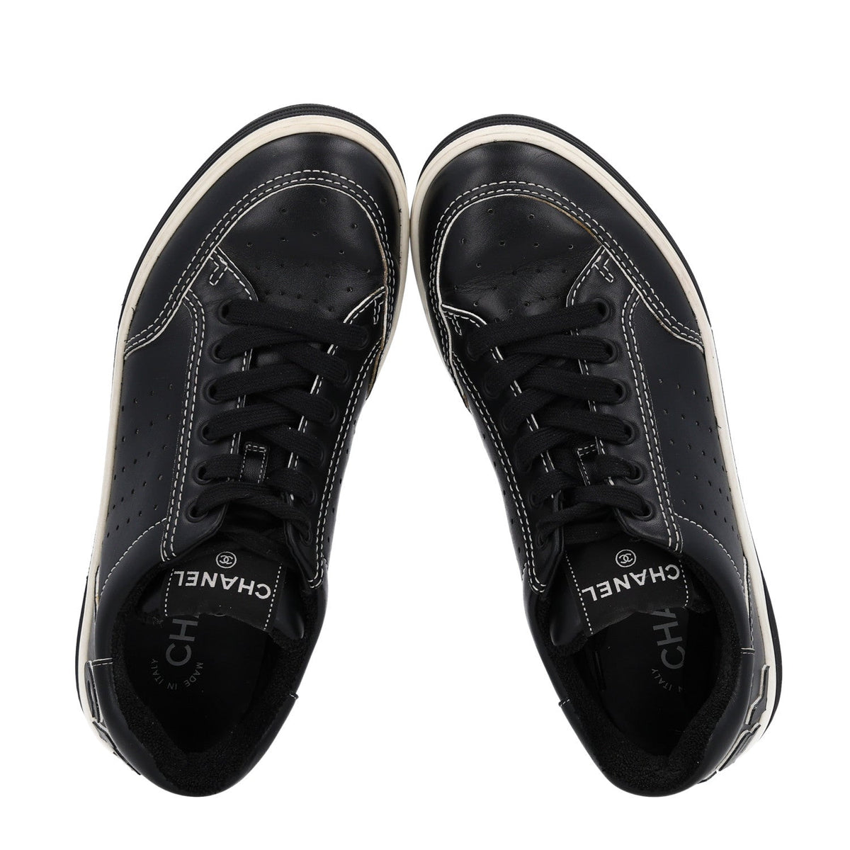 Calfskin Womens Logo Sneakers 38 Black White